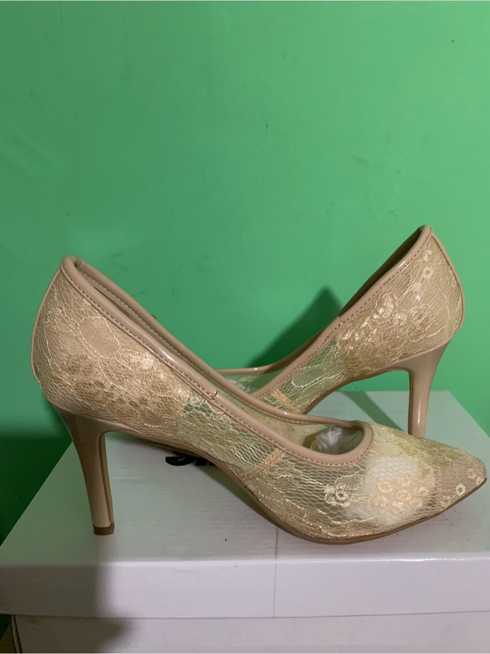 Midnight Velvet Lace Nude Pump Heels